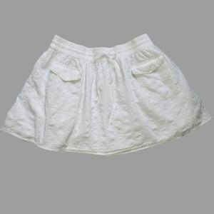 Aerie White Cotton Eyelet Mini Skirt With Pockets Size L
